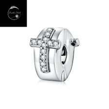 Sterling Silver 925 Clip Charm Holy Cross Crucifix Faith Bead Family Friend Wife
