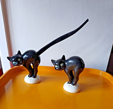 2 x Vintage Mid Century Goebel Black Cat Figurine Pretzel Holder