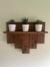 Rustic Entryway Solid Wood Shelf Organiser Key Holder Oak Stain Reclaimed Wood