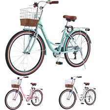 VIRIBUS 7-Speeds Beach Cruiser Comfort Bike For Women City Bicycle W/ Basket