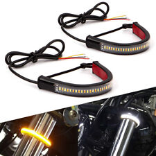 2X Motorcycle Flowing Amber LED Fork Turn Signal Strip Light For Honda Yamaha