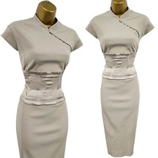 Karen Millen 14 UK (US 10) Vintage Cream Geisha Oriental Chinese Wiggle Dress