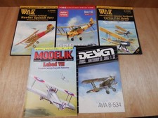 WAK  & other - five 1:33 paper card biplane aircraft model kits incl. Tiger Moth