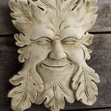Small Reconstituted Stone Green Man Plaque UK Made Smiling Face