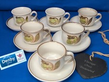 Denby TROUBADOUR * 6 x Stoneware CUPS & SAUCERS * Vintage 1970s Hand Painted VGC