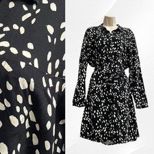 Boho Shirt Dress Size 14 Black White Spot Print  Midi Retro Chic Casual F&F