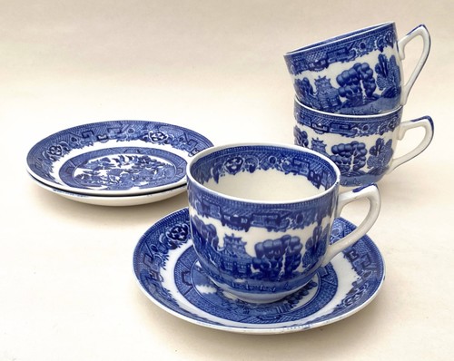 Vintage old willow tea cups - old, &