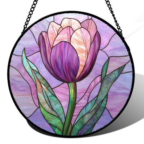 Purple tulip stained glass - tulip,