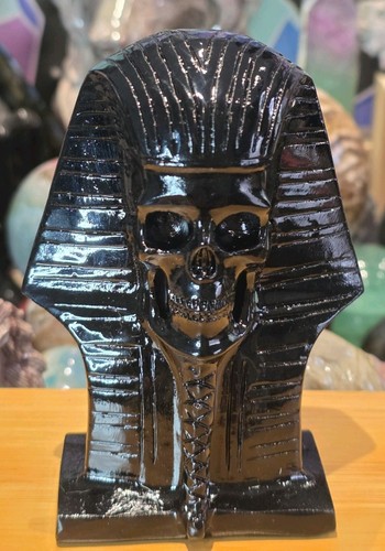 Obsidian pharaoh skull crystal - pharaoh,