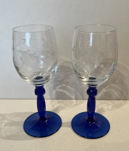 Pair vintage etched wine - etched,