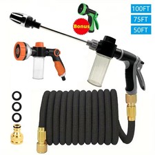100FT Heavy Duty Flexible Expandable Garden Water Hose Pipe With Water Spray Gun
