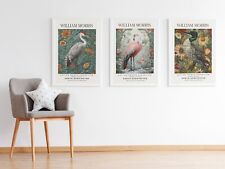 William Morris Set of 3 Vintage Birds Cotton Prints Exhibition Posters