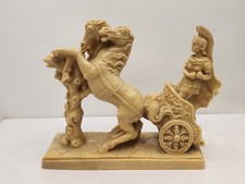 Vintage 7in Roman Warrior Chariot Sculpture Signed L Toni - 2.3kg Alabaster.