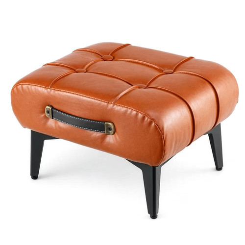 Faux leather ottoman footstool - leather,