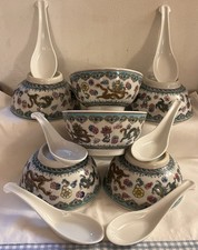 VTG 12 Piece Elegant Chinese Rice Soup Desert Bowl And Spoon Set Green Dragon