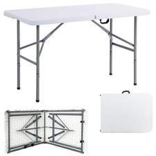 4ft Folding Trestle Table Portable Catering Camping Picnic BBQ Party White