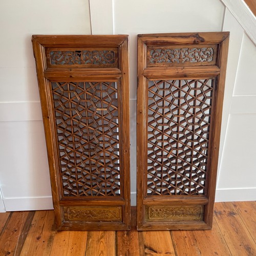 Carved wood wall panels pair - wall,