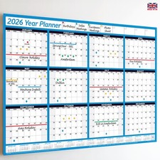 Yearly Wall Planner ✔2026 ✔2027 Year Calendar Chart Holiday Staff 12 Months BLUE