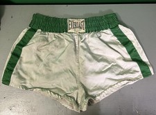 EVERLAST Mid-Century Old Boxing Shorts Size 36 White/Green Vintage Semi-Gloss