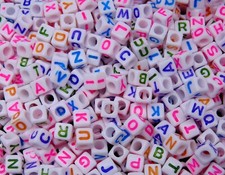 100 Pcs - 6mm White Cube Alphabet Letter Beads Mix Colour Letters Kids Craft H41