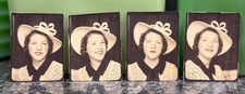 Lot of 4 Vintage Photobooth Photo Beautiful Young Woman Fantastic Hat 1930s Id'd