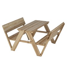 Kids Picnic Table Children Furniture Set with 2 Built-in Benches-Natural
