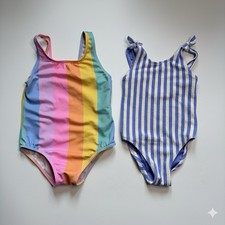Next & Tesco Girl Swimsuit Bundle 6-7 YRS Used Exc Cond Rainbow/Blue Stripe Cute