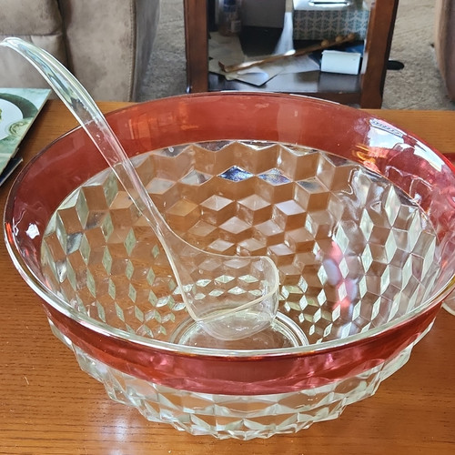 Faceted glass punch bowl - glass, set