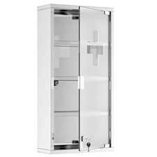 HOMCOM Medicine Cabinet Houseware Stainless Steel Medicine Cabinet Glass Door