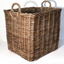 Fireside Square Large Log Basket Wicker Rattan Stove Wood Toy Storage - Brown