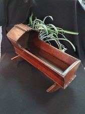 Antique Victorian Small Wooden Oak Handcrafted Cradle Crib Rocker