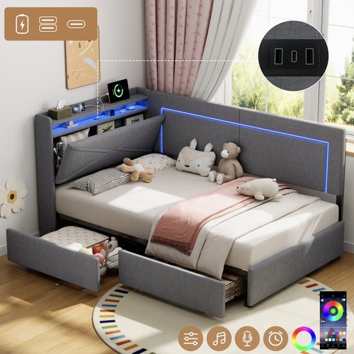 3ft single daybed grey linen - single,