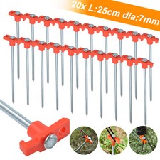 20/40x Heavy Duty Hard Ground 25cm Rock Pegs Hi Vis Hook Top Camping Awning Tent