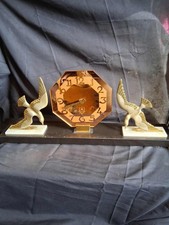 French Art Deco bronze and Mirrored Mantel Clock C1925 on Marble base 