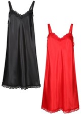 Ladies Nightie Satin Lace Trim Nightdress UK Sizes 6-30 With Adjustable Straps
