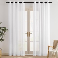 Voile Curtains White Sheer 220cm High Curtains Living Room Linen Look V...