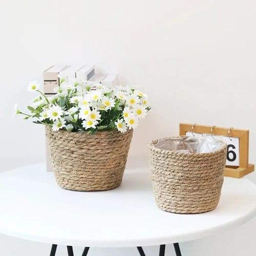 Rattan straw plant pot - rattan, basket
