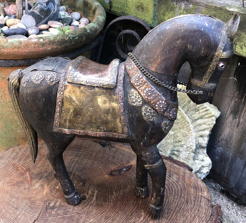Vintage indian wooden horse - vintage,