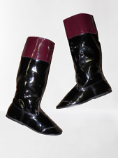 Vintage Lightweight Black Patent Jockey Racing Boots With Mahogany Tops UK 4
