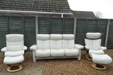 Stressless  Suite 2 Chairs with Footstools  and 3-Seater Sofa in Cream Leather