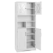 Tall Bathroom Cabinet Freestanding Pantry Cabinet w/ Adjustable Shelves White