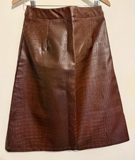 Unique 21 Brown Faux Leather Croc-Effect Midi Skirt • UK 10 • High Waist • NWT