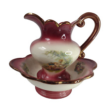 Victorian Style 1950s Water Pitcher Jug and Wash Bowl Set 21cm & 28cm Vintage Or