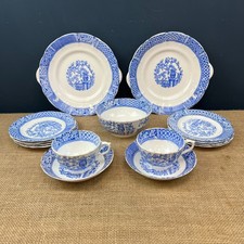 15 PIECE X ANTIQUE SPODE? BLAIR BLUE & WHITE CHINA TEA SET PLATES BOWL TEACUP