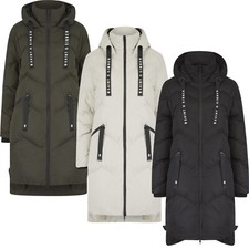 Women's Ladies Long Quilted Padded Winter Coat Hooded Puffer Jacket Zip Pockets