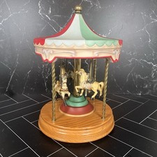 VTG Willitts Music Box Large 4 Horse Carousel Ceramic Brass Carousel Waltz Video