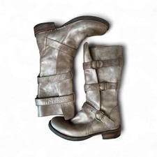 Fiorentini + Baker Eternity Buckle Metallic Leather Gold Silver Moto Boots 37.5 