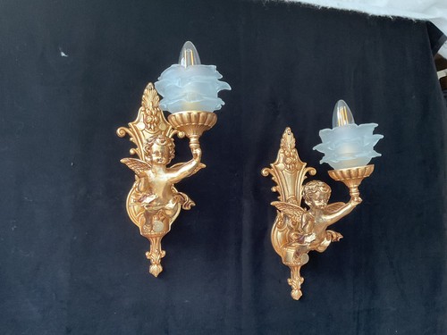 Pair french putti cherubs - pair,