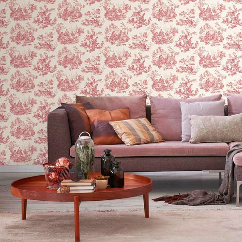 Cream red toile jouy - cream, de