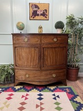Antique Regency Mahogany Inlaid Bow Front Linen Chest, Cupboard, Linen Press